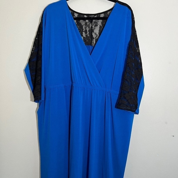 Torrid Dress 22 Blue Color Block Neutral Lace Feminine Retro 80s Skater Pinup - Picture 3 of 13
